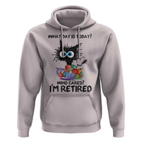 Funny Retired Cat Crochet Hoodie What Day Is Today Who Cares I Am Retired - Wonder Print Shop