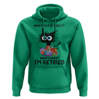 Funny Retired Cat Crochet Hoodie What Day Is Today Who Cares I Am Retired - Wonder Print Shop