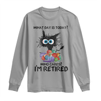 Funny Retired Cat Crochet Long Sleeve Shirt What Day Is Today Who Cares I Am Retired - Wonder Print Shop