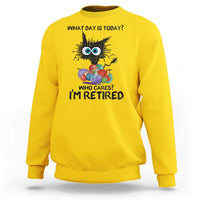 Funny Retired Cat Crochet Sweatshirt What Day Is Today Who Cares I Am Retired - Wonder Print Shop