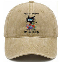 Funny Retired Cat Crochet Washed Cotton Baseball Cap What Day Is Today Who Cares I Am Retired
