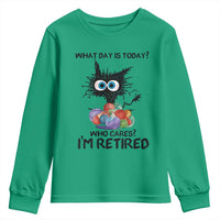 Funny Retired Cat Crochet Youth Sweatshirt What Day Is Today Who Cares I Am Retired - Wonder Print Shop