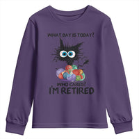 Funny Retired Cat Crochet Youth Sweatshirt What Day Is Today Who Cares I Am Retired - Wonder Print Shop