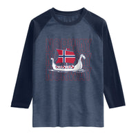 Norwegian Viking Ship Flag Boat Norway Heritage Raglan Shirt