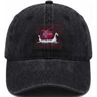 Norwegian Viking Ship Flag Boat Norway Heritage Washed Cotton Baseball Cap