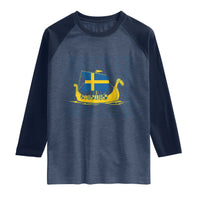 Swedish Viking Ship Sverige Sweden Flag Boat Viking Raglan Shirt