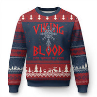 Viking Blood Runs Through My Veins Ugly Christmas Sweater Compass Vegvisir Nordic Rune Celtic