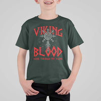 Viking Blood Runs Through My Veins T Shirt For Kid Compass Vegvisir Nordic Rune Celtic