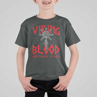 Viking Blood Runs Through My Veins T Shirt For Kid Compass Vegvisir Nordic Rune Celtic