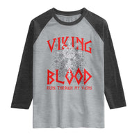 Viking Blood Runs Through My Veins Raglan Shirt Compass Vegvisir Nordic Rune Celtic