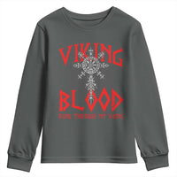 Viking Blood Runs Through My Veins Youth Sweatshirt Compass Vegvisir Nordic Rune Celtic
