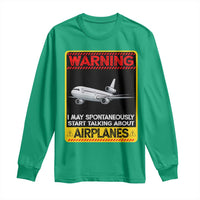 Funny Pilot Long Sleeve Shirt Warning May Spontaneously Talk About Airplanes - Wonder Print Shop