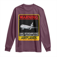 Funny Pilot Long Sleeve Shirt Warning May Spontaneously Talk About Airplanes - Wonder Print Shop