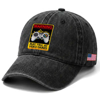 Funny Video Gamer Washed Cotton Baseball Cap Warning May Yell At Video Games