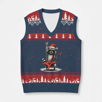 Funny Raccoon Rock Music Xmas V-Neck Knit Sweater Vest - Wonder Print Shop