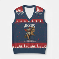 Funny Cowboy Jesus Xmas V-Neck Knit Sweater Vest It Is Your Birthday - Wonder Print Shop