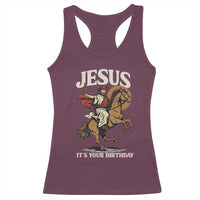Funny Cowboy Jesus Christmas Racerback Tank Top It Is Your Birthday - Wonder Print Shop