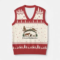 Nativity Scene Xmas V-Neck Knit Sweater Vest Cowboy Bible Scripture Verse Western - Wonder Print Shop