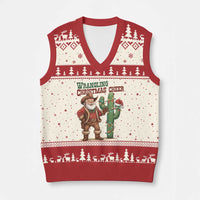 Funny Santa Cowboy V-Neck Knit Sweater Vest Wrangling Xmas Cheer - Wonder Print Shop
