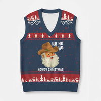 Cowboy Santa Xmas V-Neck Knit Sweater Vest Ho Ho Ho Howdy Xmas - Wonder Print Shop