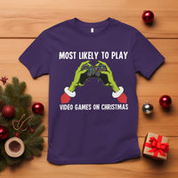 Funny Elf Hand Christmas T Shirt Most Likely To Play Video Games On Christmas - Wonder Print Shop