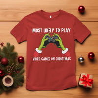 Funny Elf Hand Christmas T Shirt Most Likely To Play Video Games On Christmas - Wonder Print Shop