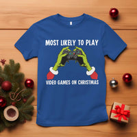 Funny Elf Hand Christmas T Shirt Most Likely To Play Video Games On Christmas - Wonder Print Shop