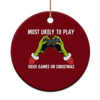 Funny Elf Hand Christmas Ceramic Ornament Most Likely To Play Video Games On Christmas - Wonder Print Shop