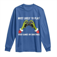 Funny Elf Hand Christmas Long Sleeve Shirt Most Likely To Play Video Games On Christmas - Wonder Print Shop