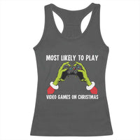 Funny Elf Hand Christmas Racerback Tank Top Most Likely To Play Video Games On Christmas - Wonder Print Shop