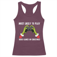 Funny Elf Hand Christmas Racerback Tank Top Most Likely To Play Video Games On Christmas - Wonder Print Shop