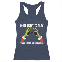Funny Elf Hand Christmas Racerback Tank Top Most Likely To Play Video Games On Christmas - Wonder Print Shop
