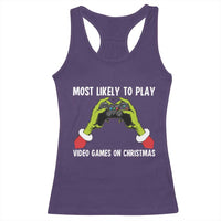 Funny Elf Hand Christmas Racerback Tank Top Most Likely To Play Video Games On Christmas - Wonder Print Shop