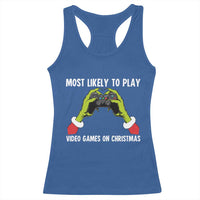 Funny Elf Hand Christmas Racerback Tank Top Most Likely To Play Video Games On Christmas - Wonder Print Shop