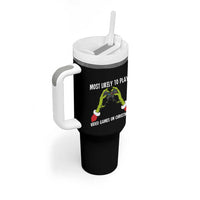 Funny Elf Hand Christmas Tumbler With Handle Most Likely To Play Video Games On Christmas - Wonder Print Shop