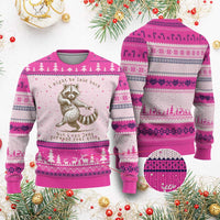 Funny Raccoon Sarcastic Ugly Christmas Sweater I Might Be Laid Back But I Can Lean Forward Real Quick