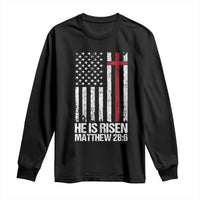 He Is Rise Long Sleeve Shirt Christian American Flag Easter Bible Verse