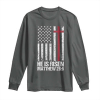 He Is Rise Long Sleeve Shirt Christian American Flag Easter Bible Verse