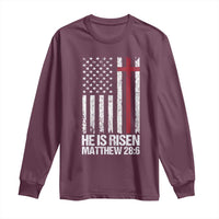 He Is Rise Long Sleeve Shirt Christian American Flag Easter Bible Verse