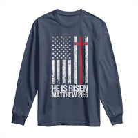 He Is Rise Long Sleeve Shirt Christian American Flag Easter Bible Verse