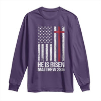 He Is Rise Long Sleeve Shirt Christian American Flag Easter Bible Verse