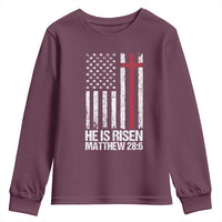 He Is Rise Youth Sweatshirt Christian American Flag Easter Bible Verse