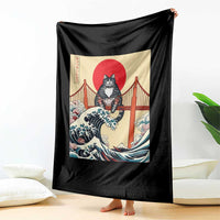 San Francisco Cat Throw Blanket Vintage Japanese Anime Kawaii Cat Sunset