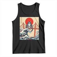 San Francisco Cat Tank Top Vintage Japanese Anime Kawaii Cat Sunset