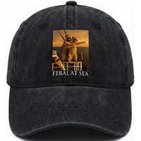 Vintage Feral At Sea Cruise Washed Cotton Baseball Cap Funny Raccoon Parody Movie