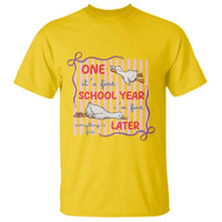 Striped One School Year Later T Shirt Funny Goose Teacher Summer