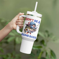 Dont Be A Dumb Bass Tumbler With Handle Funny Patriotic Bass Fishing USA Flag Lover