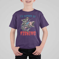 Funny Skeleton Fish T Shirt For Kid Id Rather Be Fishing Bass Fisherman Halloween - Wonder Print Shop
