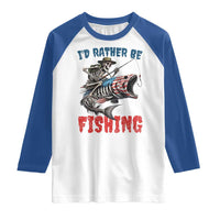 Funny Skeleton Fish Raglan Shirt Id Rather Be Fishing Bass Fisherman Halloween - Wonder Print Shop
