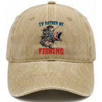Funny Skeleton Fish Washed Cotton Baseball Cap Id Rather Be Fishing Bass Fisherman Halloween